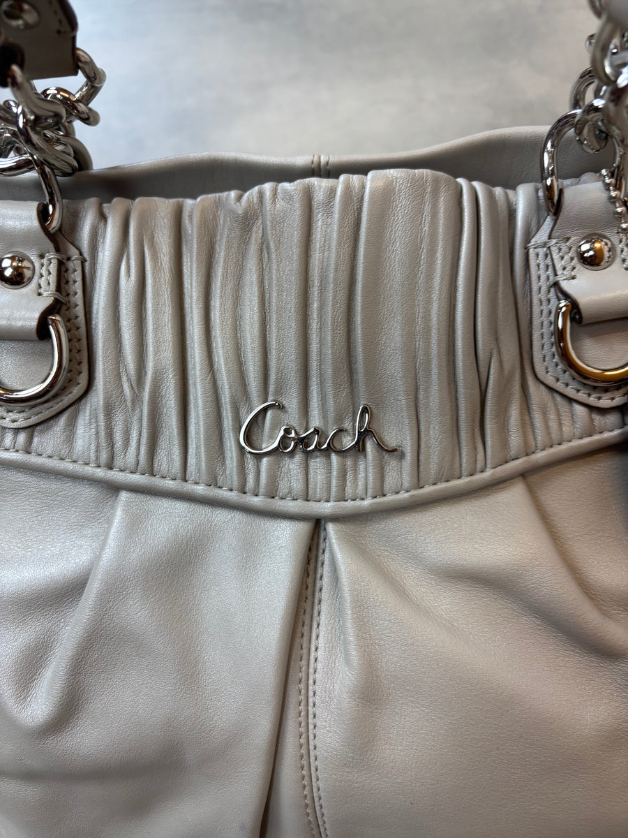 Coach Leather Shoulder Bag Light Grey