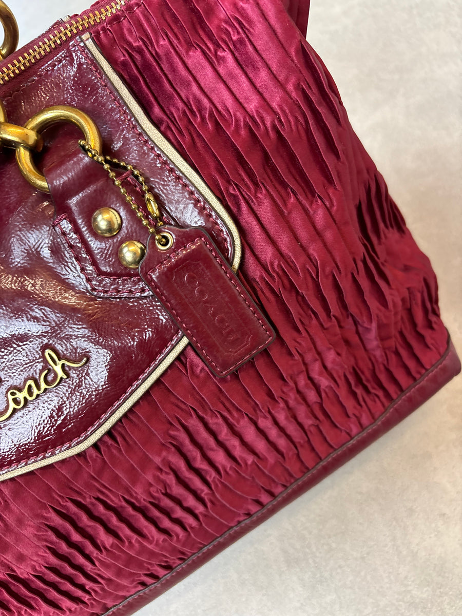 Coach Satin Shoulder Bag Burgundy