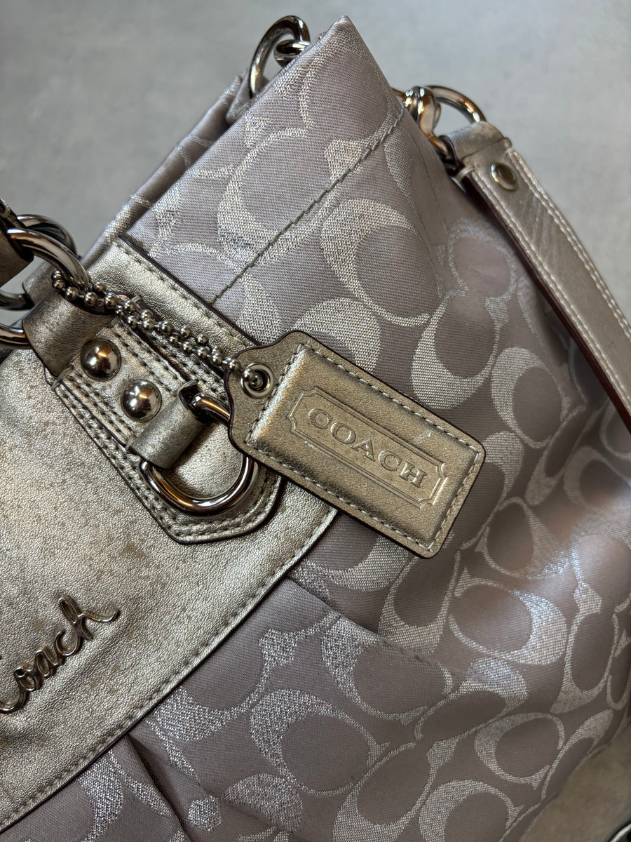 Coach Signature Canvas 2-Way Bag Silver