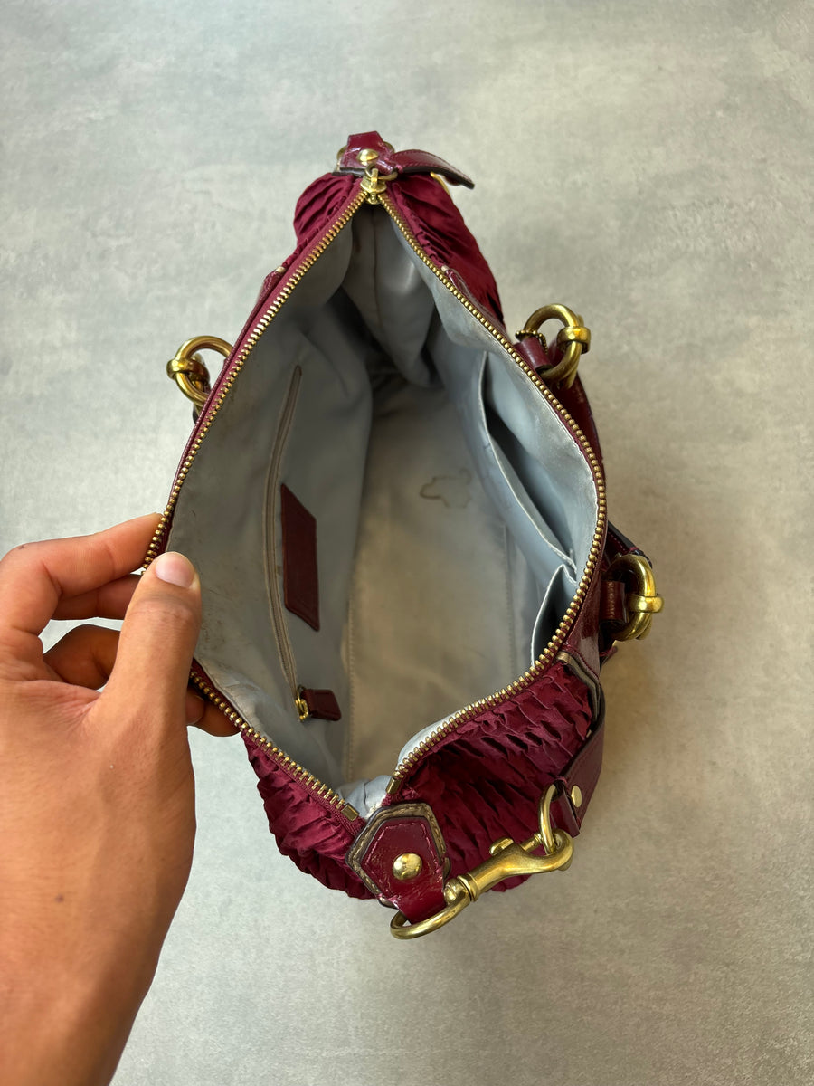 Coach Satin Shoulder Bag Burgundy
