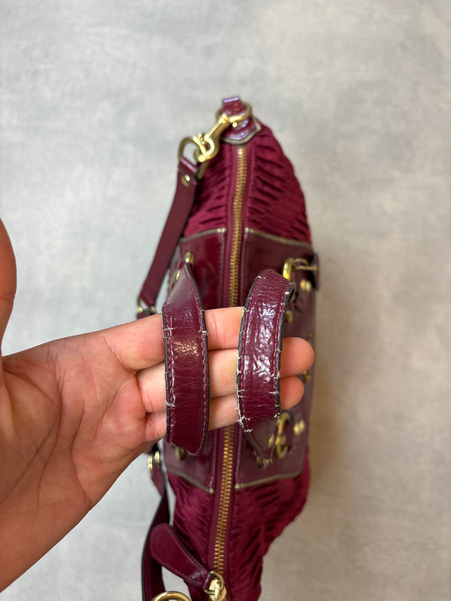 Coach Satin Shoulder Bag Burgundy