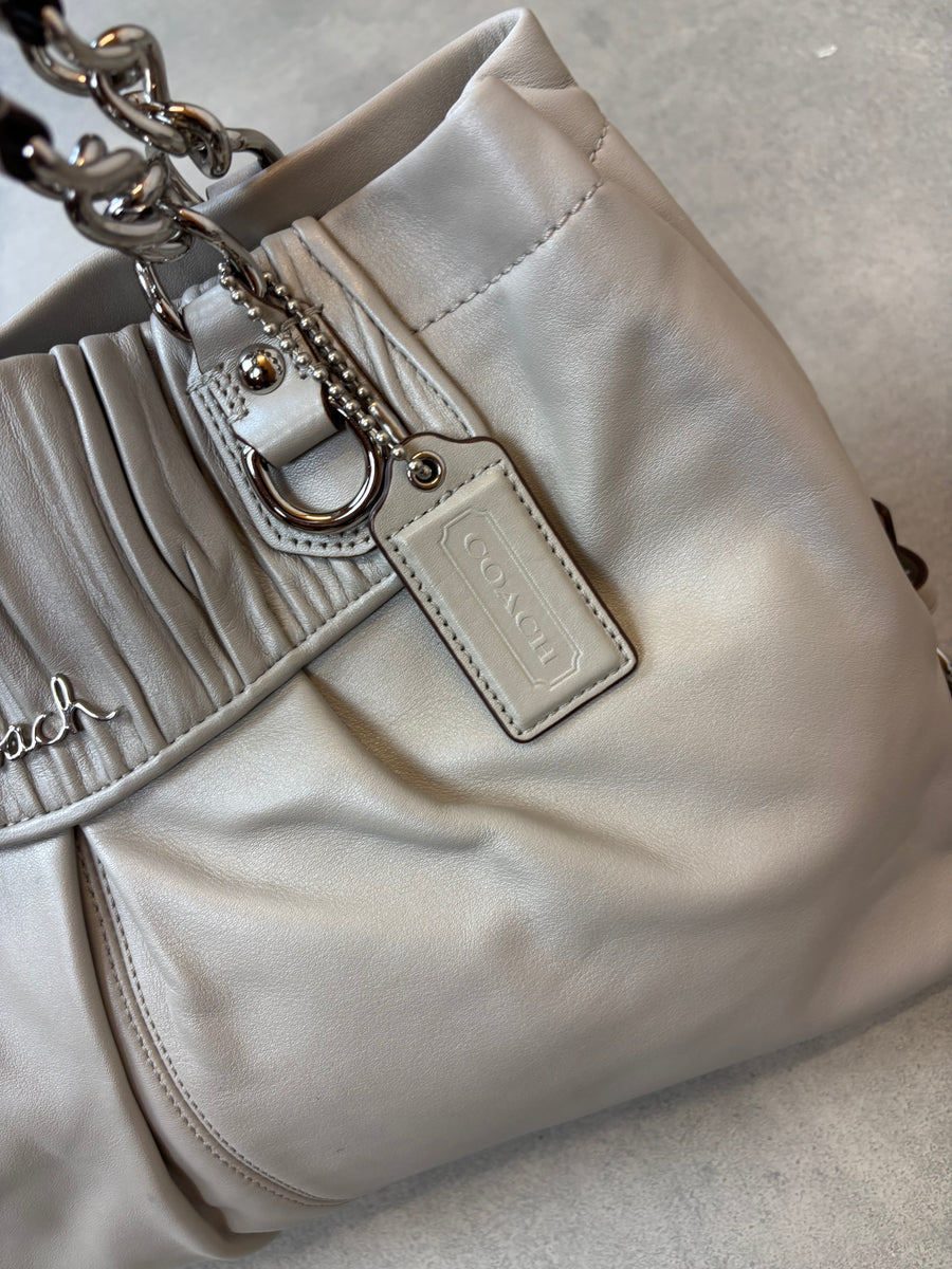 Coach Leather Shoulder Bag Light Grey