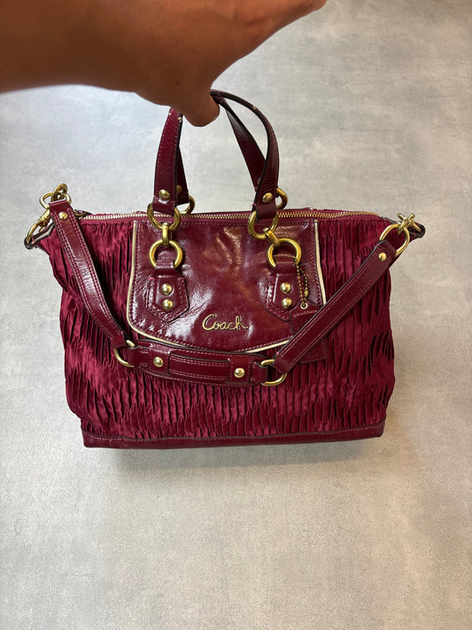 Coach Satin Shoulder Bag Burgundy