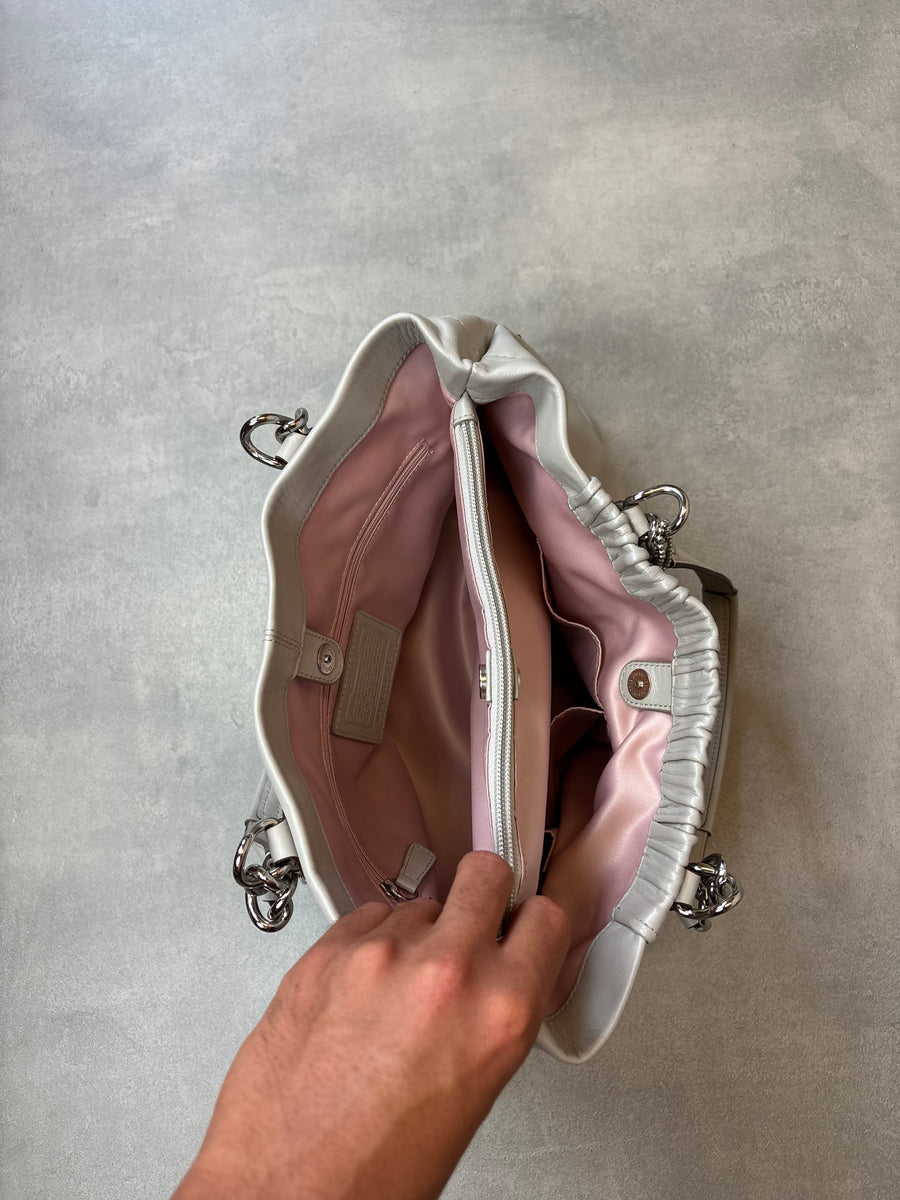 Coach Leather Shoulder Bag Light Grey