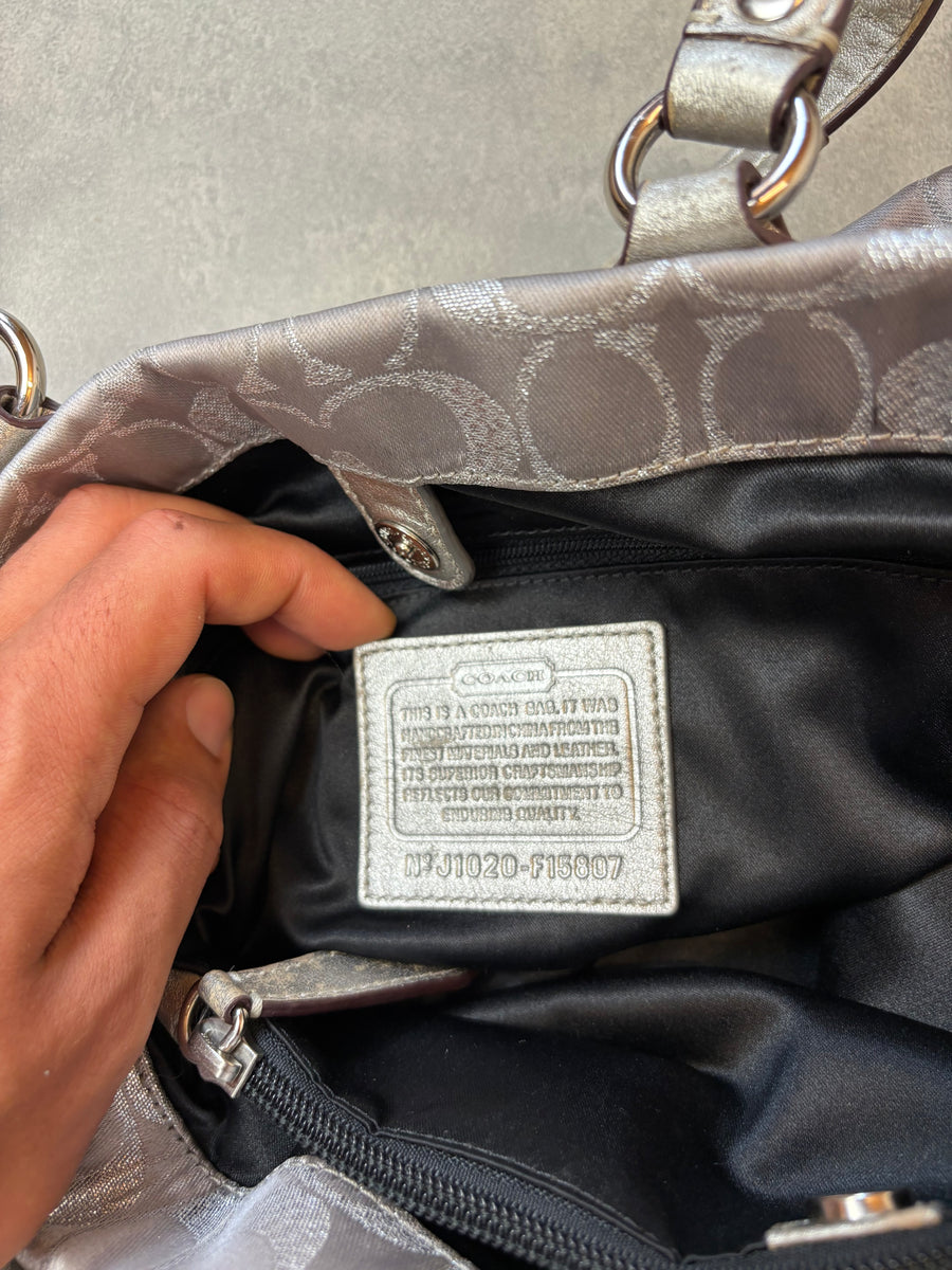 Coach Signature Canvas 2-Way Bag Silver