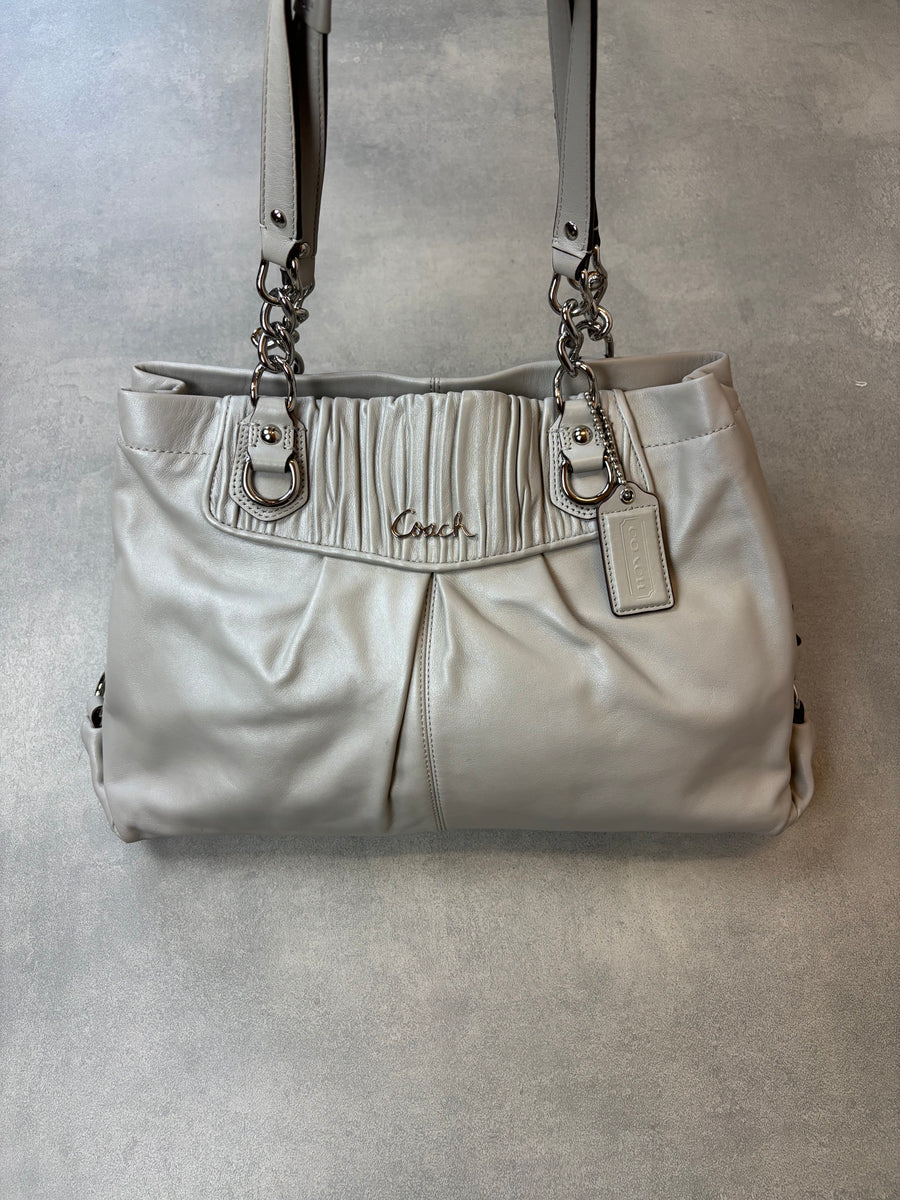 Coach Leather Shoulder Bag Light Grey