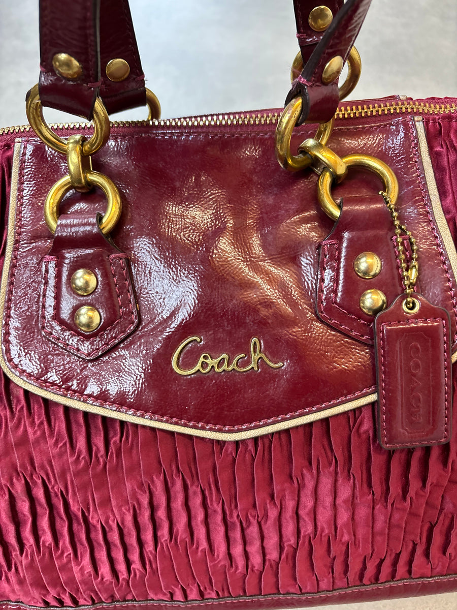 Coach Satin Shoulder Bag Burgundy